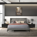 Legend 3 Piece Gray Fabric Queen Platform Bed and Nightstands Bedroom Set