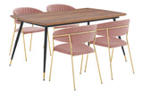 Messina and Nara Pink Velvet 5 Piece Rectangular Dining Set