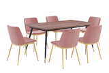 Messina Pink Velvet 7 Piece Rectangular Dining Set