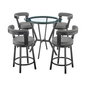 Naomi and Bryant 5-Piece Counter Height Dining Set in Black Metal and Grey Faux Leather