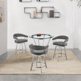 Naomi and Chelsea 4-Piece Counter Height Dining Set in Brushed Stainless Steel and Grey Faux Leather