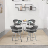 Naomi and Chelsea 5-Piece Counter Height Dining Set in Brushed Stainless Steel and Grey Faux Leather