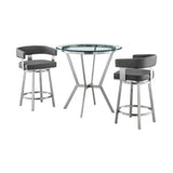 Naomi & Lorin Stainless Steel. Faux Leather/Glass 100% Polyurethane Swivel 3 Piece Dining Set