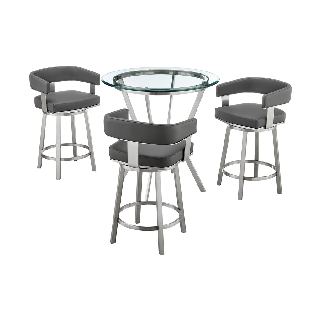 Naomi and Lorin 4-Piece Counter Height Dining Set in Brushed Stainless Steel and Grey Faux Leather