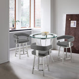 Naomi and Lorin 4-Piece Counter Height Dining Set in Brushed Stainless Steel and Grey Faux Leather