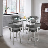 Naomi and Lorin 5-Piece Counter Height Dining Set in Brushed Stainless Steel and Grey Faux Leather