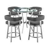 Naomi and Lorin 5-Piece Counter Height Dining Set in Brushed Stainless Steel and Grey Faux Leather