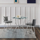 Naomi and Livingston 3-Piece Counter Height Dining Set in Brushed Stainless Steel and Grey Faux Leather