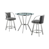 Naomi & Livingston Stainless Steel. Faux Leather/Glass 100% Polyurethane Swivel 3 Piece Dining Set