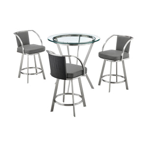 Naomi and Livingston 4-Piece Counter Height Dining Set in Brushed Stainless Steel and Grey Faux Leather