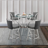 Naomi and Livingston 5-Piece Counter Height Dining Set in Brushed Stainless Steel and Grey Faux Leather