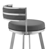 Naomi and Roman 3-Piece Counter Height Dining Set in Brushed Stainless Steel and Grey Faux Leather