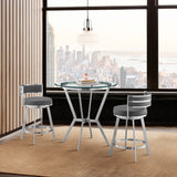 Naomi and Roman 3-Piece Counter Height Dining Set in Brushed Stainless Steel and Grey Faux Leather