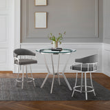 Naomi and Valerie 3-Piece Counter Height Dining Set in Brushed Stainless Steel and Grey Faux Leather