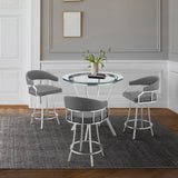 Naomi and Valerie 4-Piece Counter Height Dining Set in Brushed Stainless Steel and Grey Faux Leather