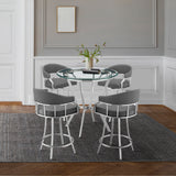 Naomi and Valerie 5-Piece Counter Height Dining Set in Brushed Stainless Steel and Grey Faux Leather