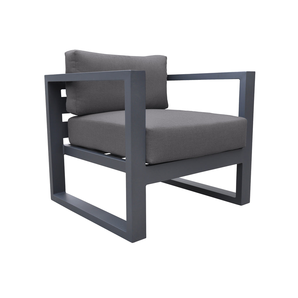 Aelani Outdoor 4 piece Set in Dark Grey Finish and Charcoal Cushions