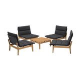 Arno Teak Wood Frame Olefin Fabric Cushion 100% Olefin 5-Piece Outdoor Conversation Set