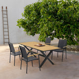 Portals Outdoor 5 Piece Black Aluminum & Teak Wood Dining Set