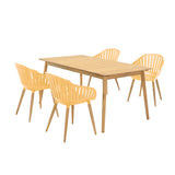 Nassau 5 piece Outdoor Dining Set in Natural Wood Finish Table and Honey Yellow Arm Chairs