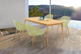 Nassau 5 piece Outdoor Dining Set in Natural Wood Finish Table and Sage Green Arm Chairs