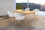 Nassau 5 piece Outdoor Dining Set in Natural Wood Finish Table and Sand Taupe Arm Chairs