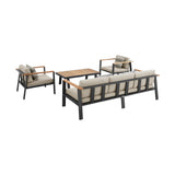 Nofi 4 piece Outdoor Patio Set in Charcoal Finish with Taupe Cushions and Teak Wood