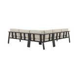 Nofi Outdoor Patio Sectional Set in Charcoal Finish with Taupe Cushions and Teak Wood 