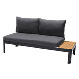 Portals Outdoor 3 Piece Sofa Set in Black Finish with Natural Teak Wood Top Accent