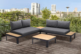 Portals Outdoor 4 Piece Sofa set in Black Finish with Natural Teak Wood Top Accent