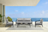 Palma Outdoor Patio 4-Piece Lounge Set in Aluminum and Wicker with Grey Cushions