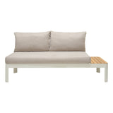 Portals Outdoor 3 Piece Sofa Set in Light Matte Sand Finish with Natural Teak Wood Top Accent