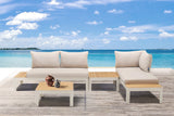 Portals Outdoor 4 Piece Sofa set in Matte Sand Finish with Natural Teak Wood