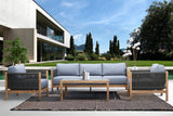 Sienna 4 Piece Acacia Wood Outdoor Sofa Seating Set with Teak Finish and Grey Cushions