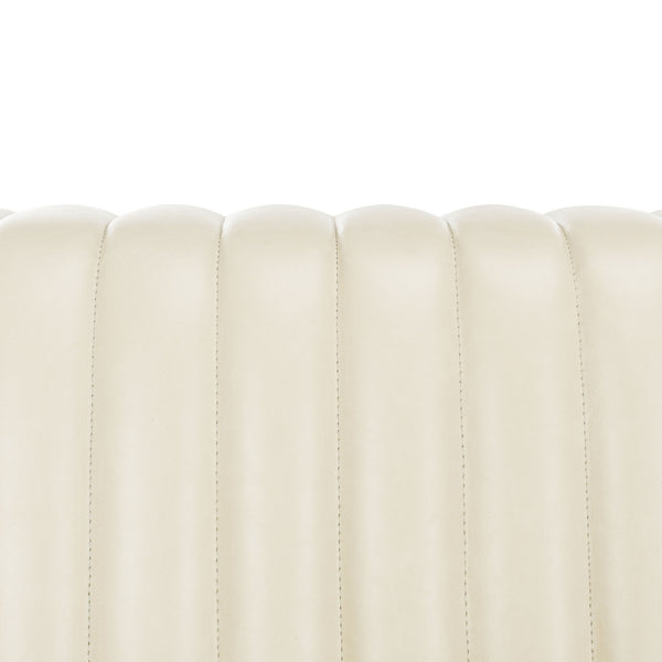 Carmina Light Beige Channeled Leather Sofa with Modern Oak Legs - Stylish Comfort for Living Rooms