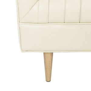 Carmina Light Beige Channeled Leather Sofa with Modern Oak Legs - Stylish Comfort for Living Rooms
