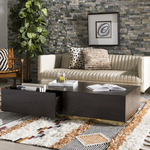 Carmina Light Beige Channeled Leather Sofa with Modern Oak Legs - Stylish Comfort for Living Rooms