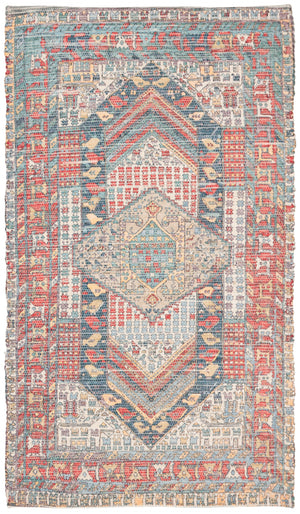 Safavieh Saffron 507 Hand Loomed 80% Polyester / 20% Cotton Rug Fuchsia / Blue 4' x 6'