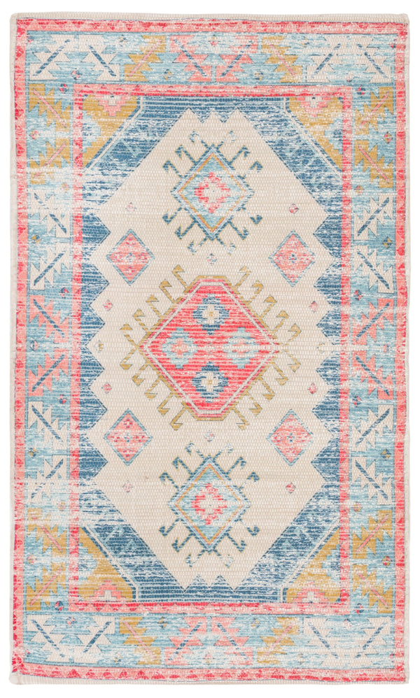 Safavieh Saffron 509 Hand Loomed 80% Polyester / 20% Cotton Rug Cream / Blue 4' x 6'