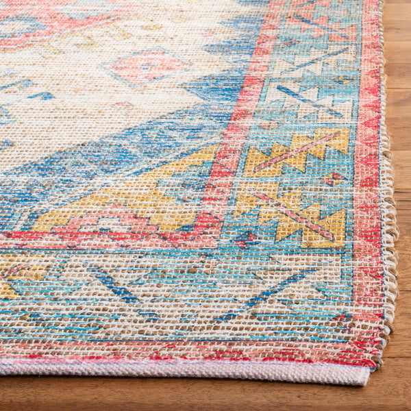 Safavieh Saffron 509 Hand Loomed 80% Polyester / 20% Cotton Rug Cream / Blue 5' x 8'