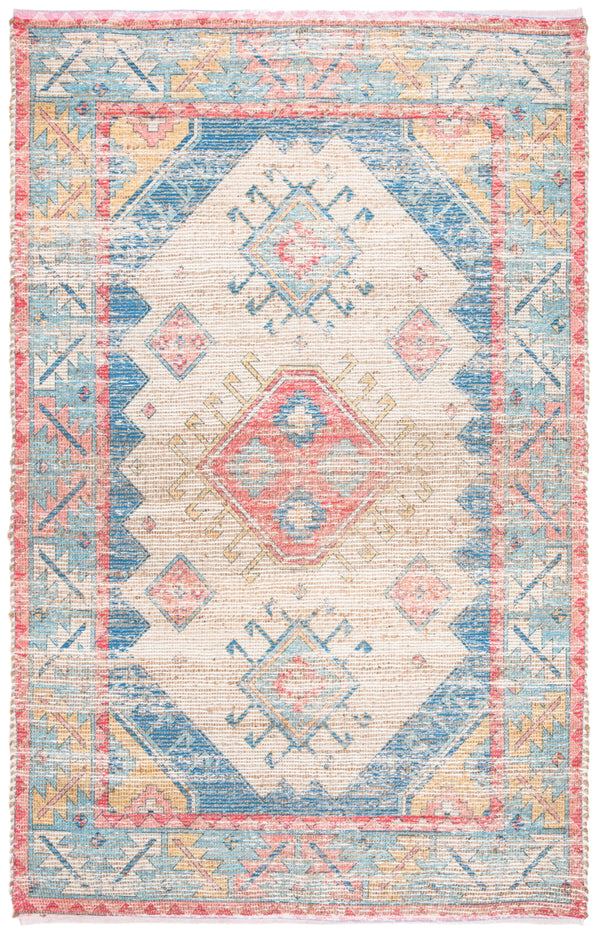 Safavieh Saffron 509 Hand Loomed 80% Polyester / 20% Cotton Rug Cream / Blue 5' x 8'