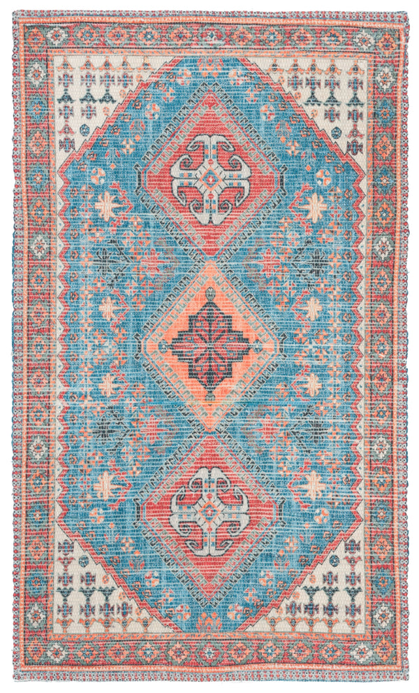 Safavieh Saffron 512 Hand Loomed 80% Polyester / 20% Cotton Rug Navy / Red 4' x 6'