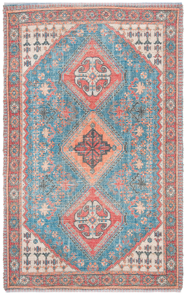 Safavieh Saffron 512 Hand Loomed 80% Polyester / 20% Cotton Rug Navy / Red 5' x 8'