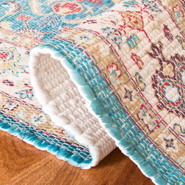 Safavieh Saffron 514 Hand Loomed 80% Polyester / 20% Cotton Rug Navy / Creme 5' x 8'