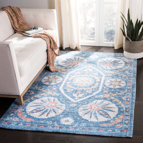 Safavieh Saffron 551 Hand Loomed 60% Polyester / 40 % Cotton Rug Blue / Creme 8' x 10'
