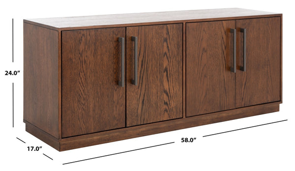 Mallory 4 Door Media Stand - Elegant Dark Brown Wood TV Stand with Ample Storage & Timeless Design