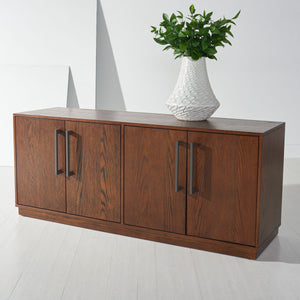 Mallory 4 Door Media Stand - Elegant Dark Brown Wood TV Stand with Ample Storage & Timeless Design