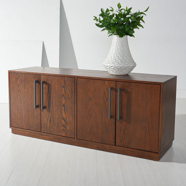 Mallory 4 Door Media Stand - Elegant Dark Brown Wood TV Stand with Ample Storage & Timeless Design