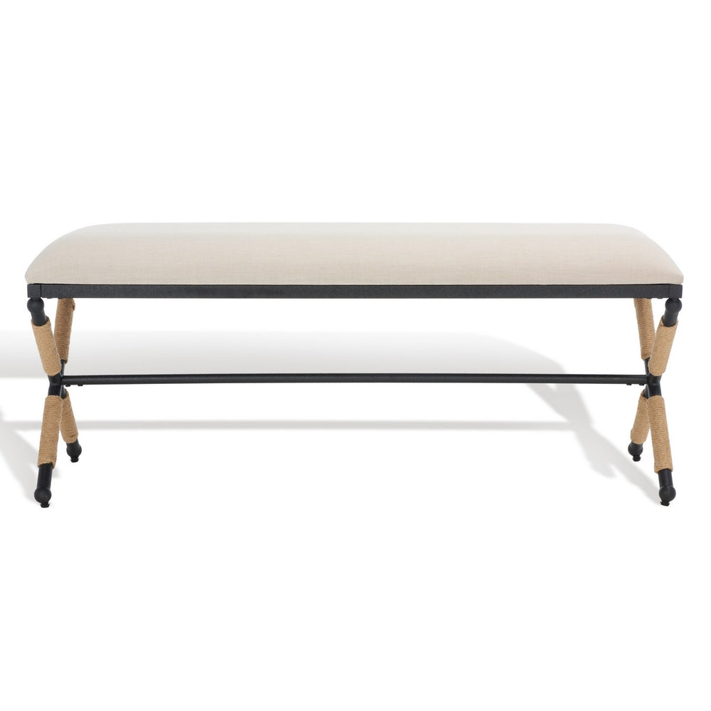 Carmelo Coastal-Chic Hemp Wrapped Bench with Plush Cushion for Stylish Home Décor and Comfort