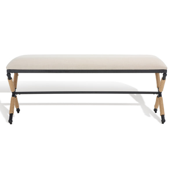Carmelo Coastal-Chic Hemp Wrapped Bench with Plush Cushion for Stylish Home Décor and Comfort